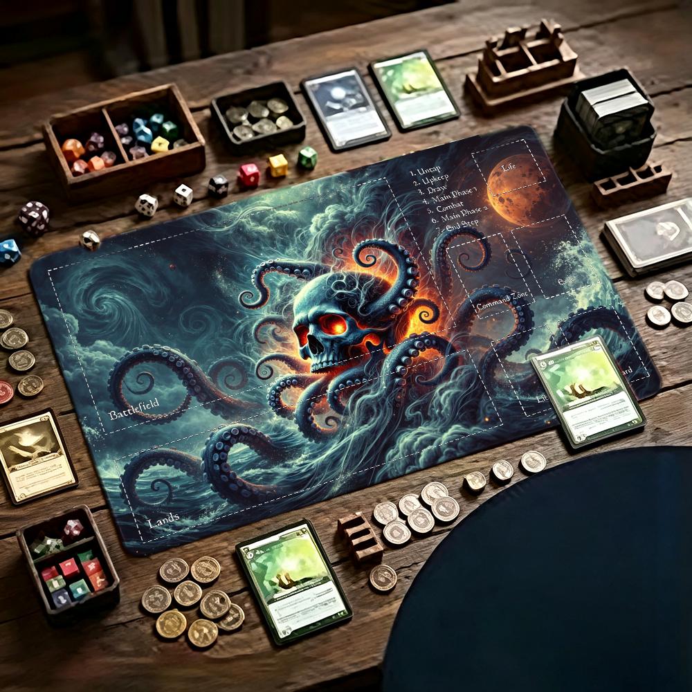 Play Mat Neoprene - 大型TCGプレイマット トレーディングカードゲームマット スカル クトゥルフ オクトパス ダークフルムーン