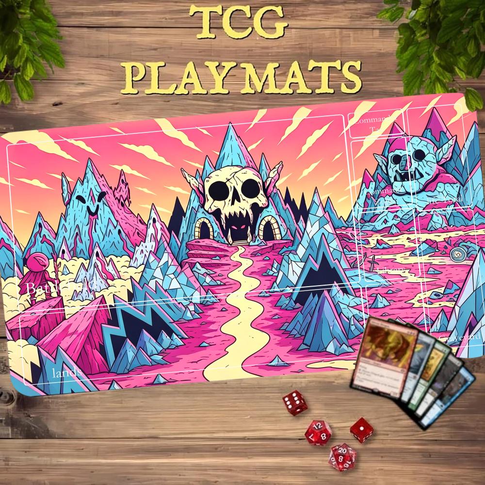 Play Mat Neoprene - 漫画ピンクスカルマウンテン TCG プレイマットゾーンマジックザギャザリングゲームマットノンスリップラバーパッド MTG カードゲーム装飾マウスパッド