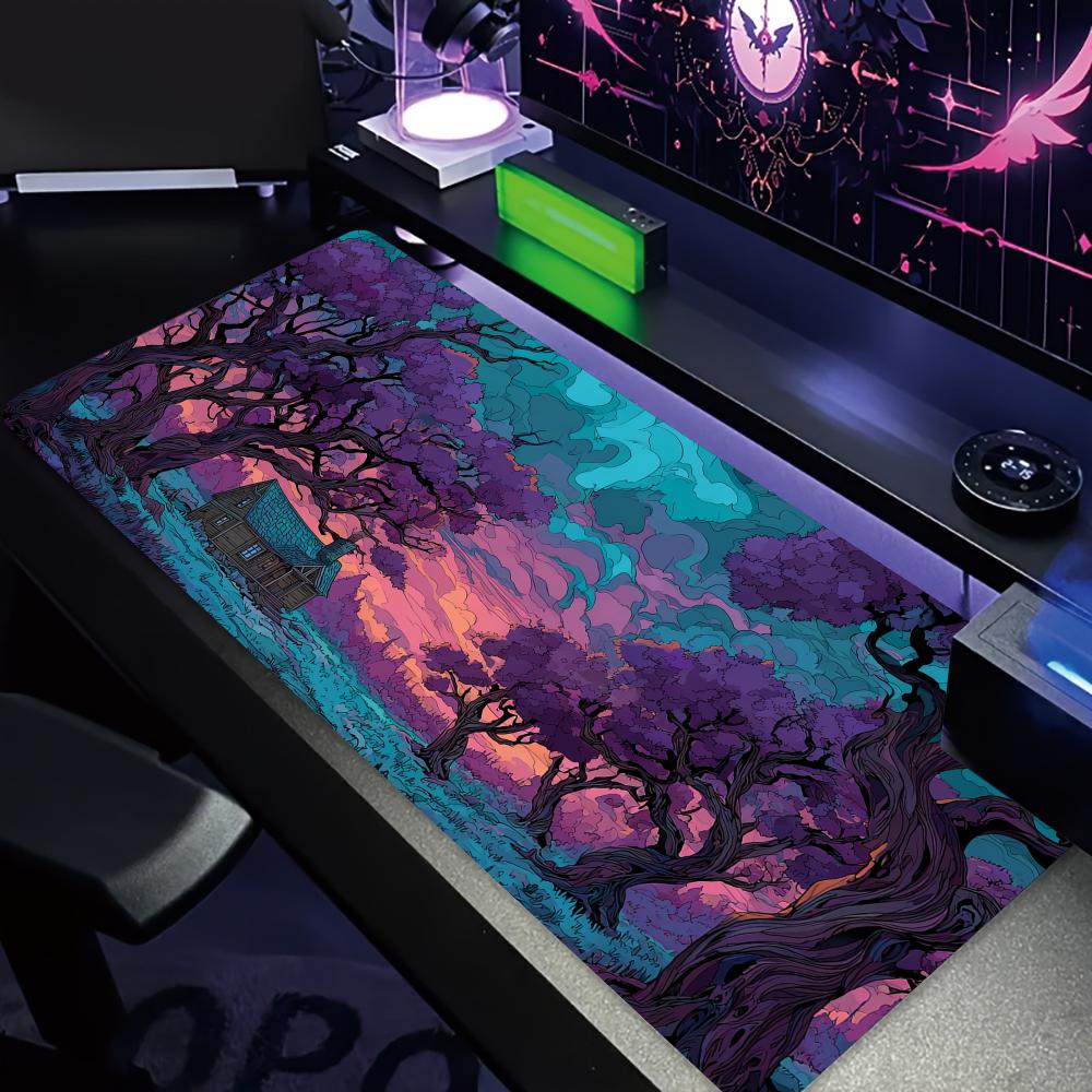 Play Mat Neoprene - 神秘的な紫色の森大型マウスパッドデスクマットゲームマット滑り止めステッチエッジPCアクセサリーキーボードマウスマットオフィスラグ