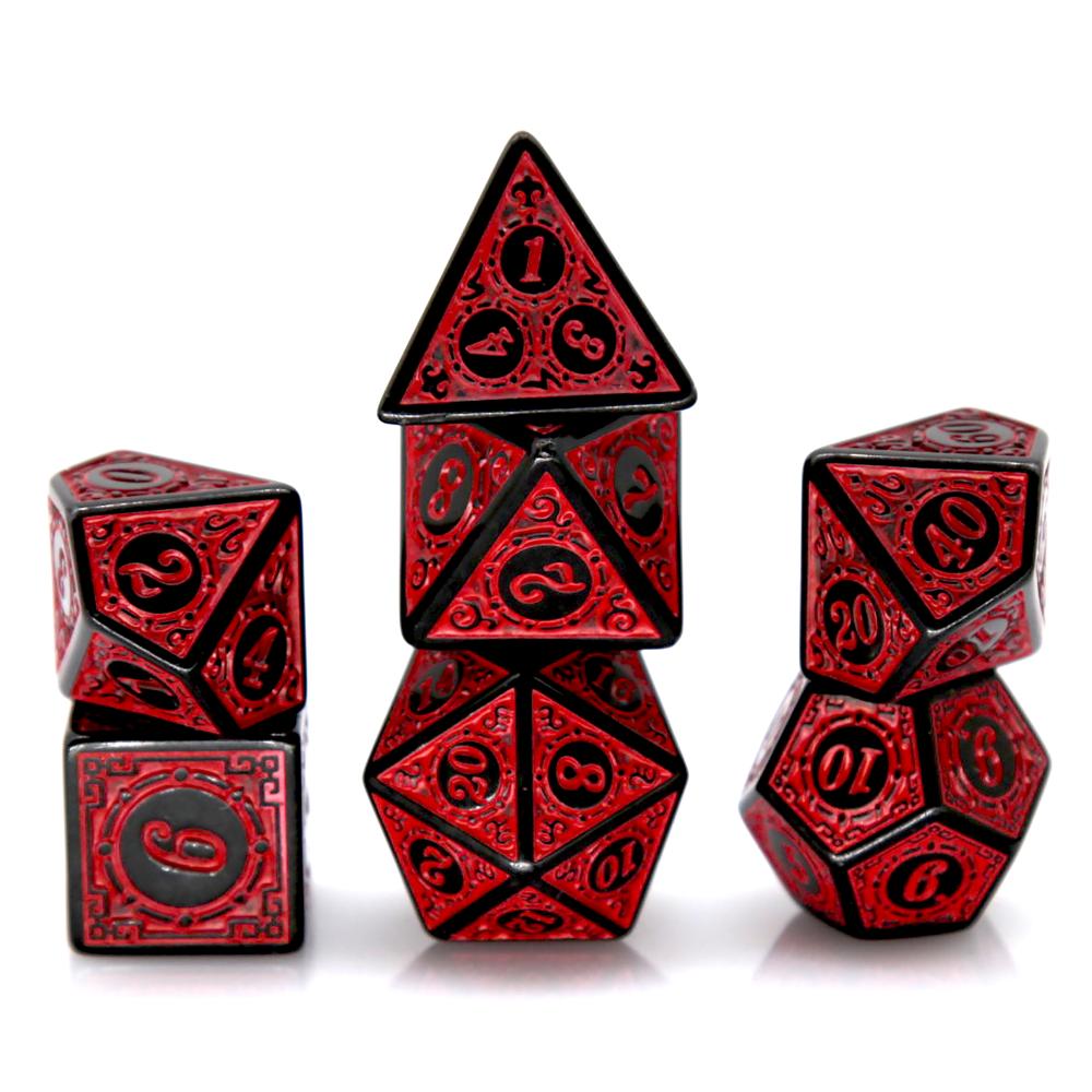 Board Game Live - 7 個黒赤アクリル多面体サイコロセットレトロパターン DND RPG サイコロ卓上ロールプレイングボードゲームアクセサリー用