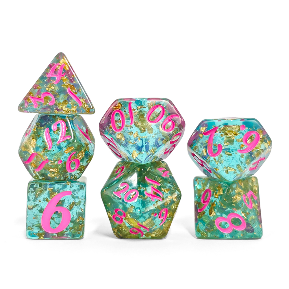 7個/セット 光沢のある箔入り樹脂製ダイスセット DND R - Board Game Live のレビューと価格