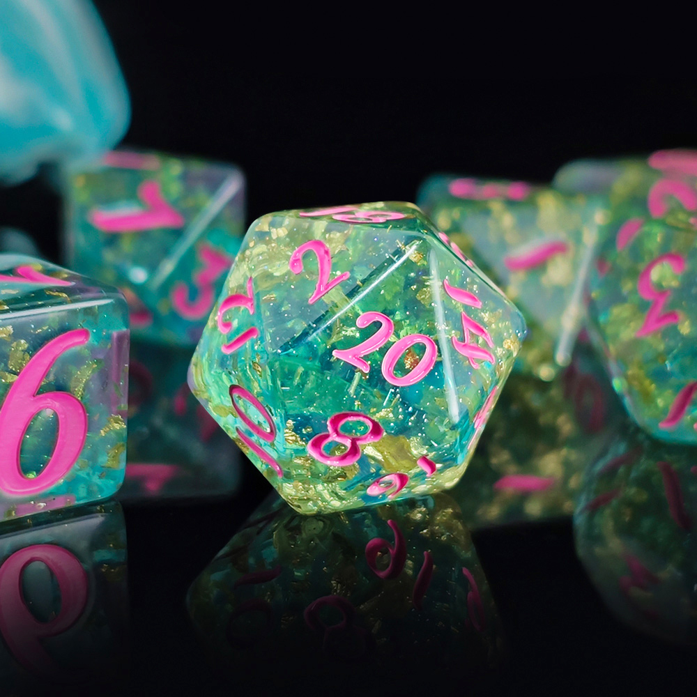 7個/セット 光沢のある箔入り樹脂製ダイスセット DND R - Board Game Live のレビューと価格