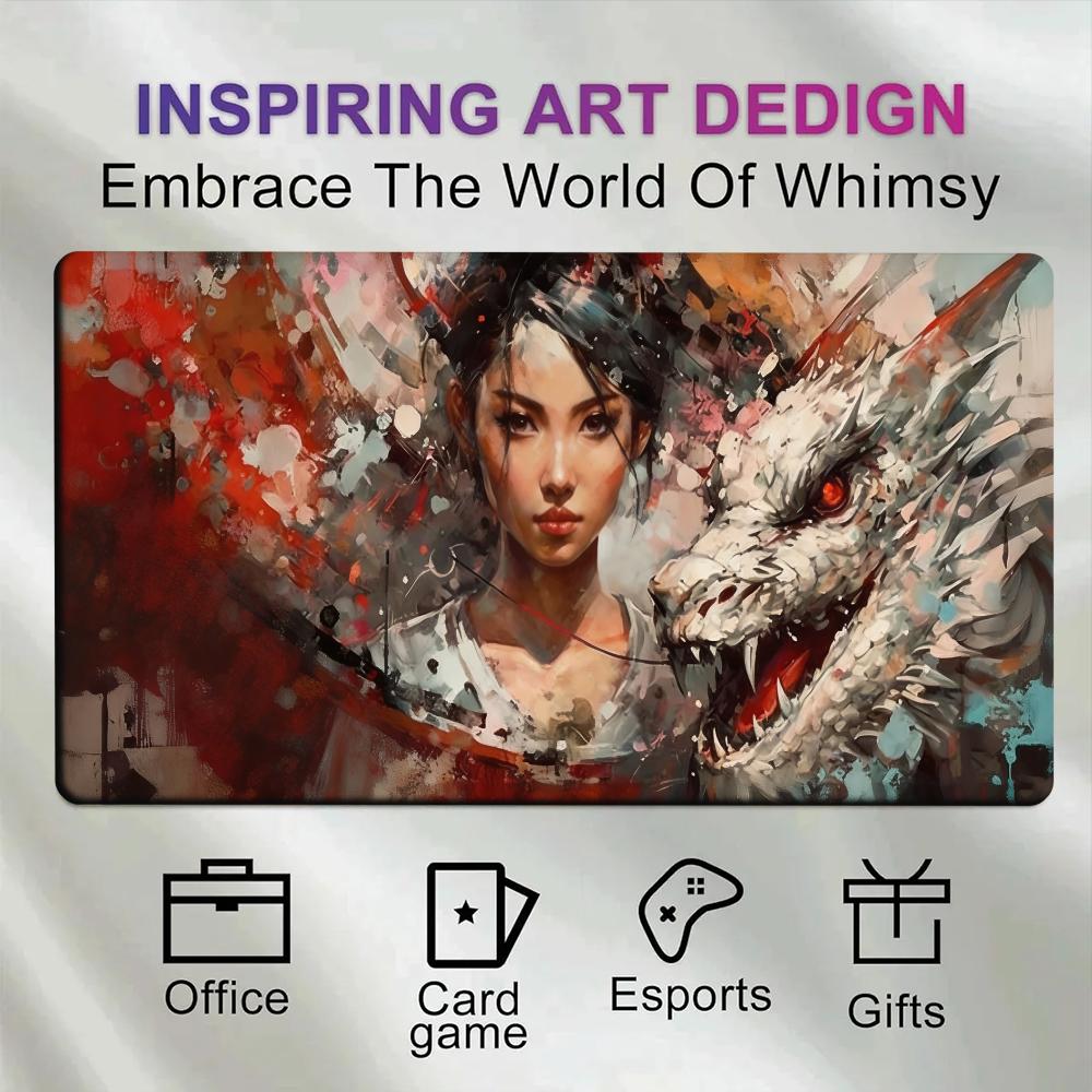 抽象油絵風東洋の女性と白龍のアートプレイマット ネオプレン製 - Play Mat Neoprene のレビューと価格