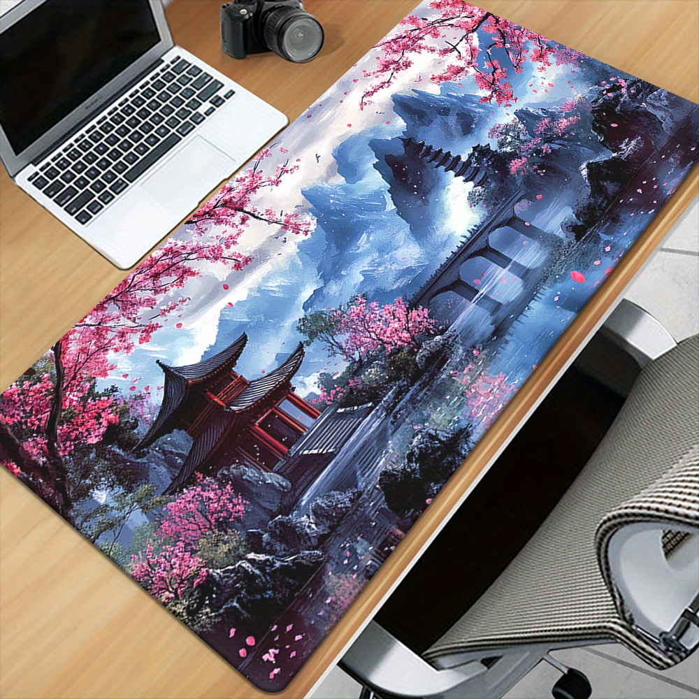 桜水墨画風景マウスパッドデスクマットゲームマット滑り止め耐久 - Play Mat Neoprene のレビューと価格