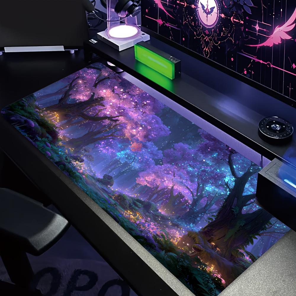 神秘的な紫色の森大型マウスパッドデスクマットゲームマット滑り - Play Mat Neoprene のレビューと価格
