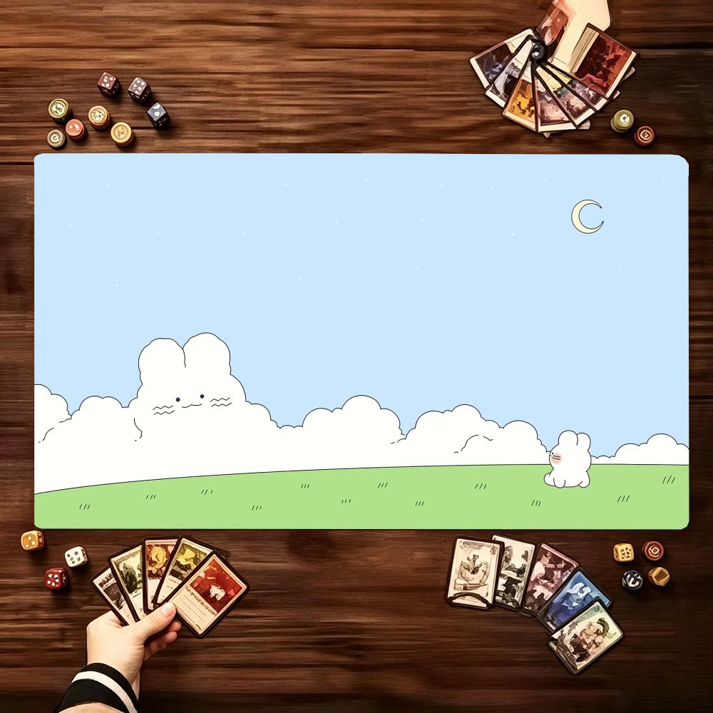 かわいいウサギの池、緑の植物、花柄のカードゲームプレイマット - Play Mat Neoprene のレビューと価格