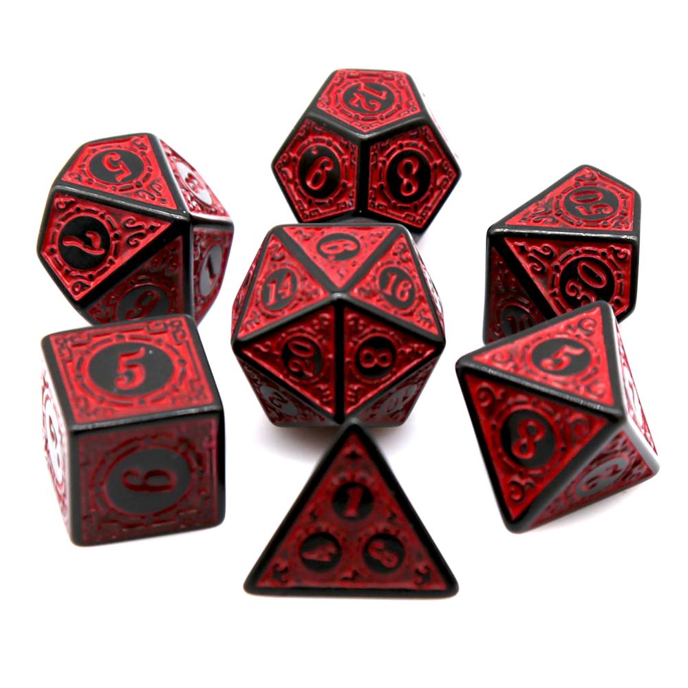 7 個黒赤アクリル多面体サイコロセットレトロパターン DND - Board Game Live のレビューと価格